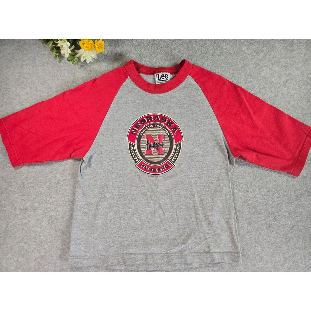 Vintage Lee Sport Nebraska Huskers Raglan‎ T Shirt Kids Youth Med Athletic